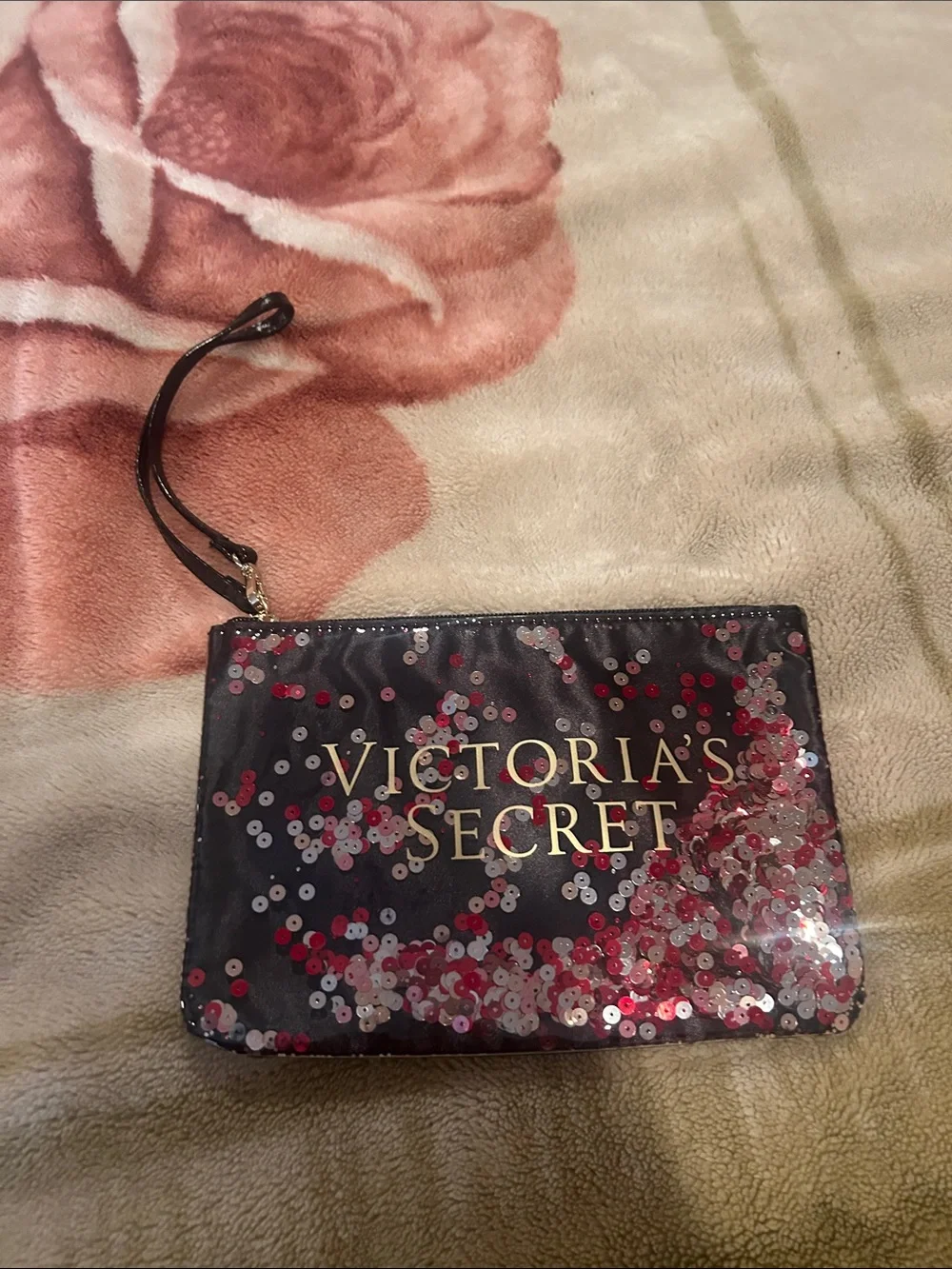 Victoria's Secret Black & Red Sequin Wristlet Pouch